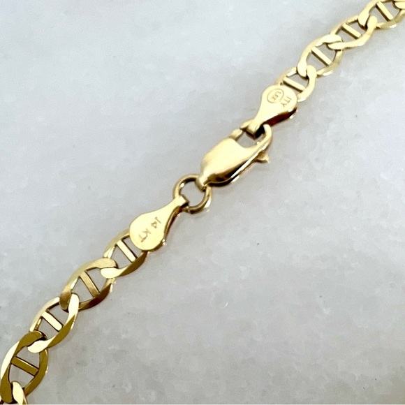 14K Yellow Gold 4mm 7.5" Mariner Anchor Link Chain Bracelet Lobster Clasp - New - Picture 4 of 6